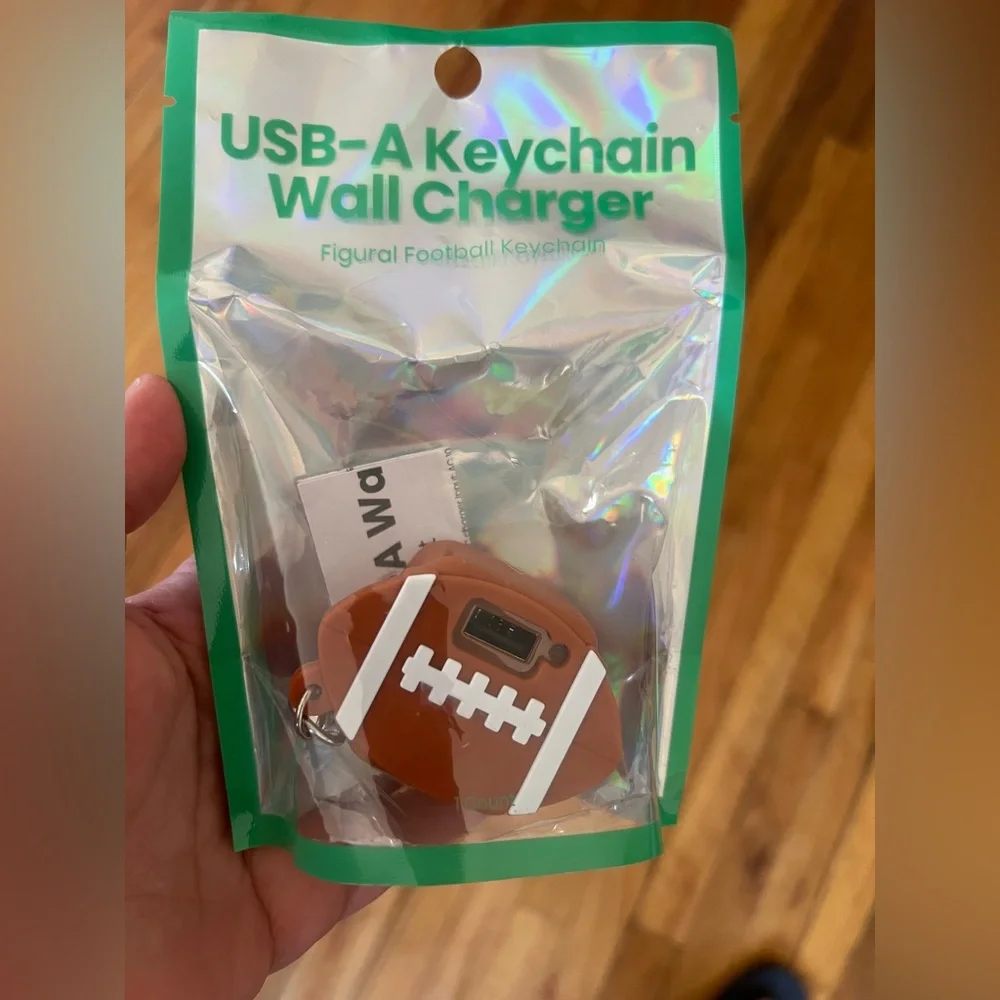 Football-Shaped USB Keychain Wall Charger - Brown